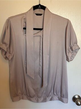 Mauro Grifoni Dusty Liliac Tie-Neck Short Sleeve Blouse Made in Italy
